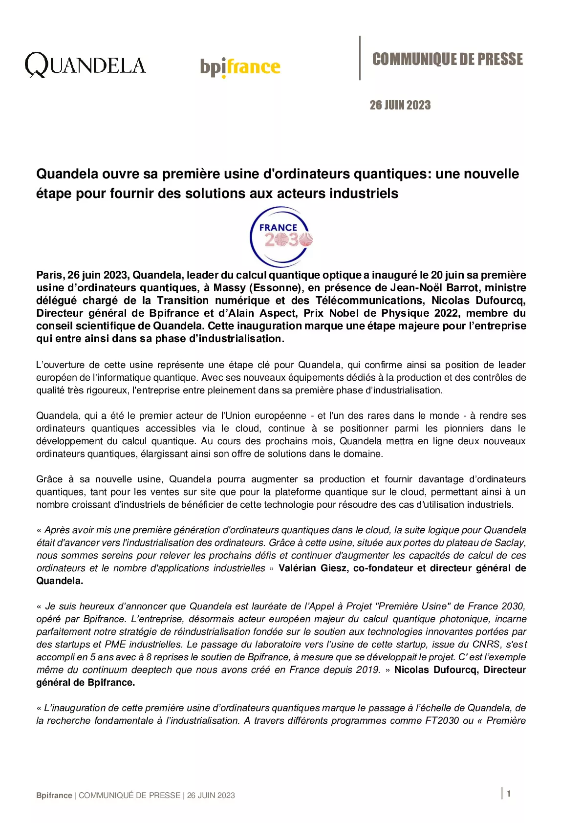2023 06 26 Quandela ouvre sa première usine d’ordinateurs quantiques une nouvelle étape pour fournir des solutions aux acteurs industriels-pdf