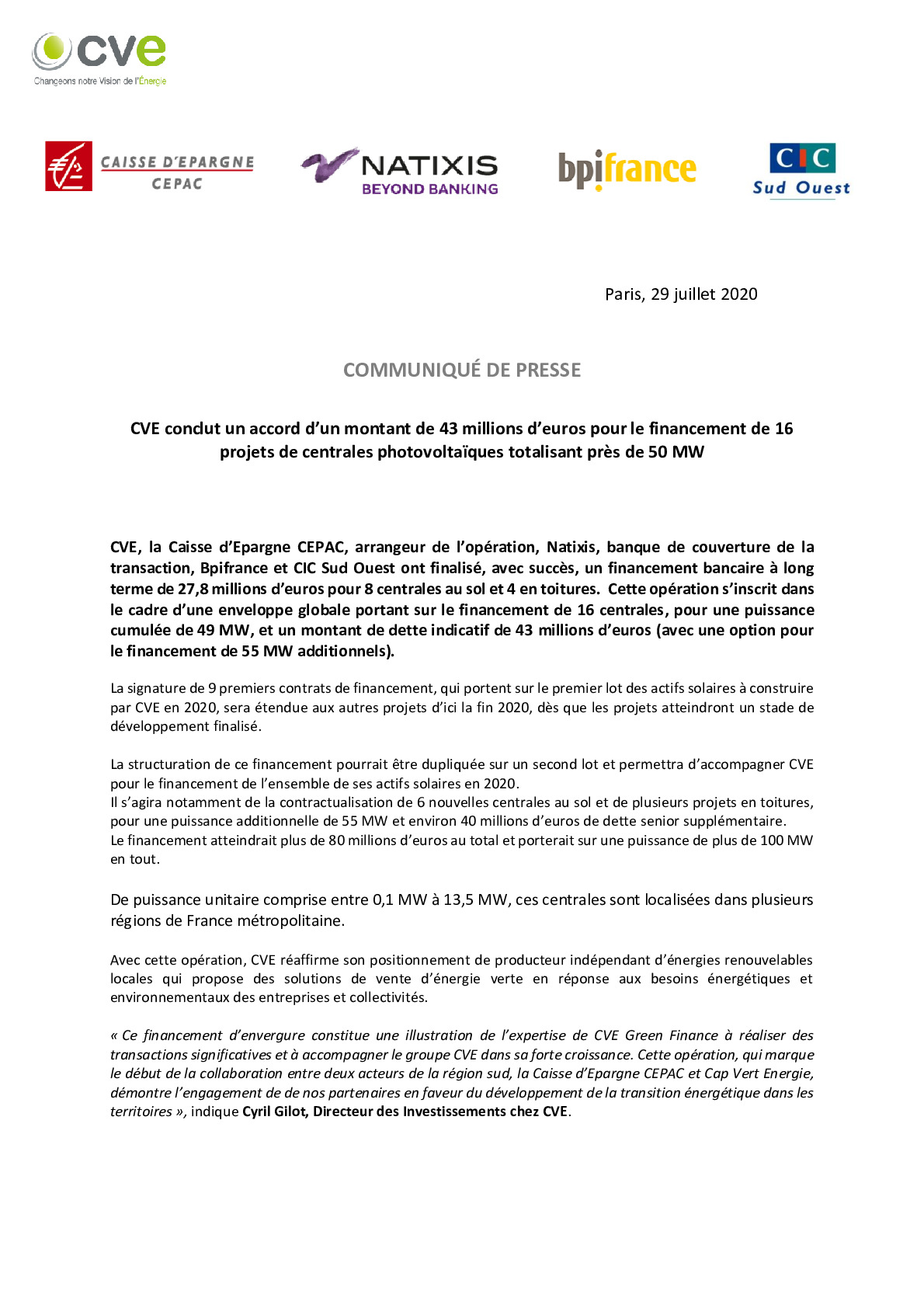 2020 07 29 – CVE -Accord de 43 M pour le financement de 16 centrales photovoltaiques def-pdf