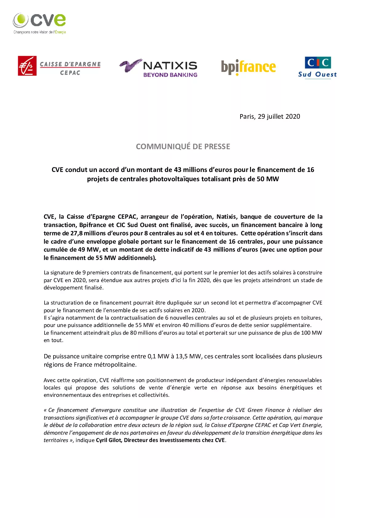 2020 07 29 – CVE -Accord de 43 M pour le financement de 16 centrales photovoltaiques def-pdf