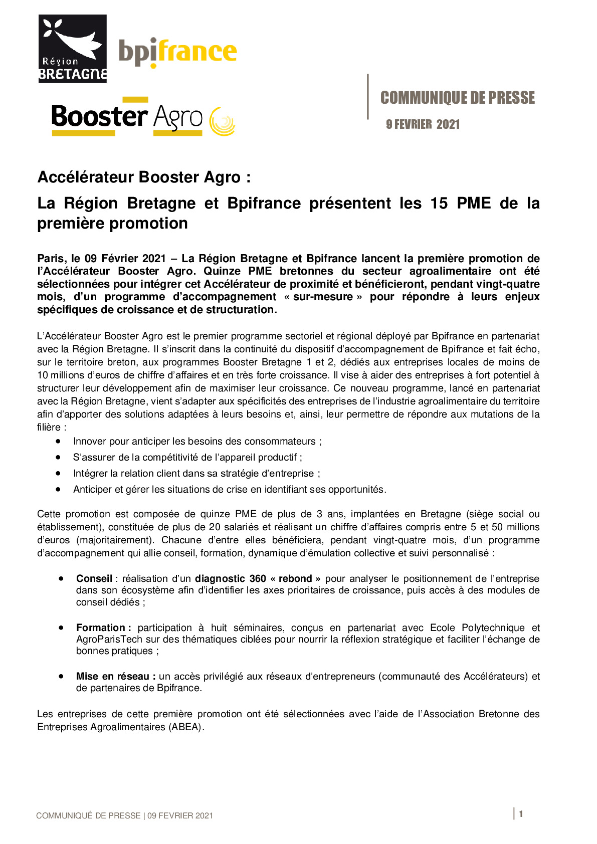 2021 02 09 – CP – Accelerateur Booster Agro – La Region Bretagne et Bpifrance presentent les 15 PME de la premiere promotion-pdf