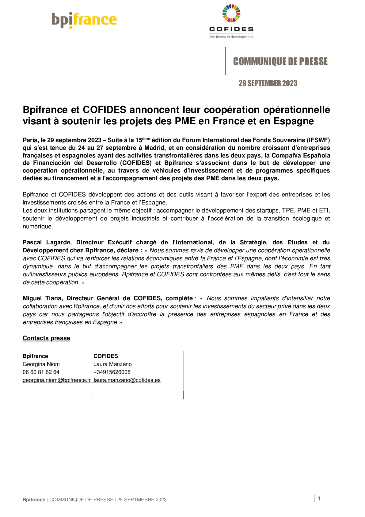 2023 05 29 – CP Bpifrance – Bpifrance et COFIDES annoncent leur coopération visant accompagner les projets des PME en France et en Espagne-pdf