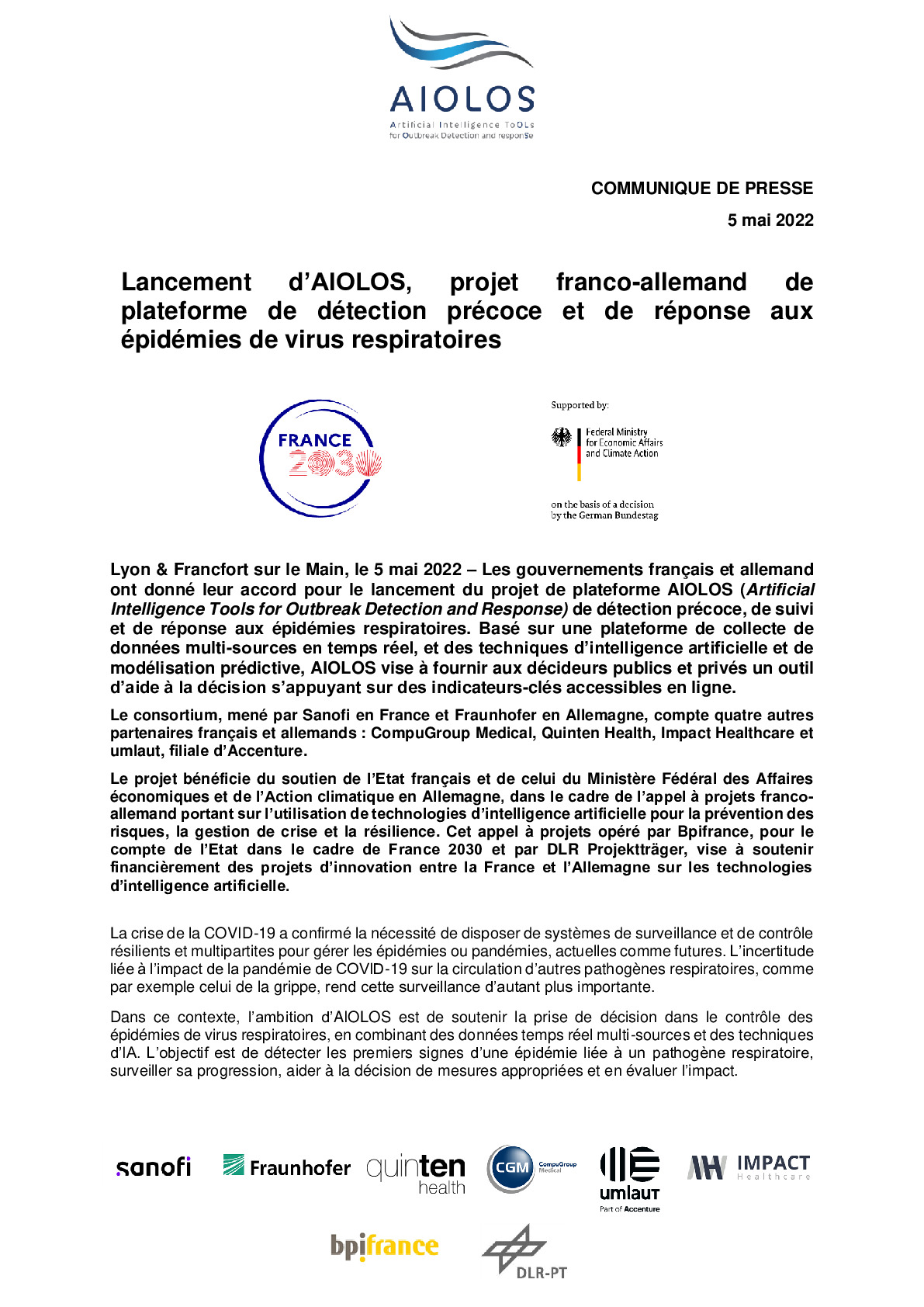 2022 05 05 – CP Bpifrance – Lancement dAIOLOS projet franco-allemand de plateforme de detection precoce et de reponse aux epidemies de virus respiratoires-pdf