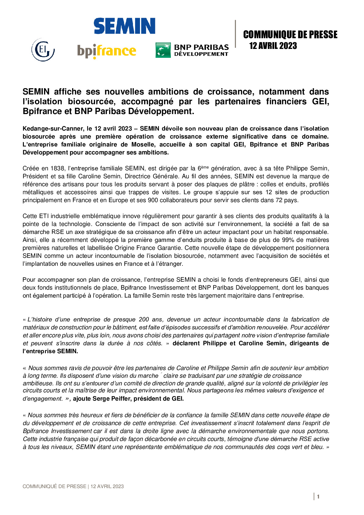 2023 04 12 – SEMIN affiche ses nouvelles ambitions de croissance, notamment dans l’isolation biosourcée, accompagné par les partenaires financiers-pdf