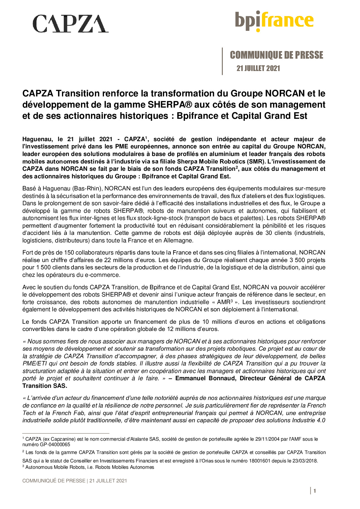 2021 07 21 – CP – CAPZA Transition renforce la transformation du Groupe NORCAN et le developpement de la gamme SHERPA aux cotes de son management de Bpifrance et de Capital Grand Est-pdf