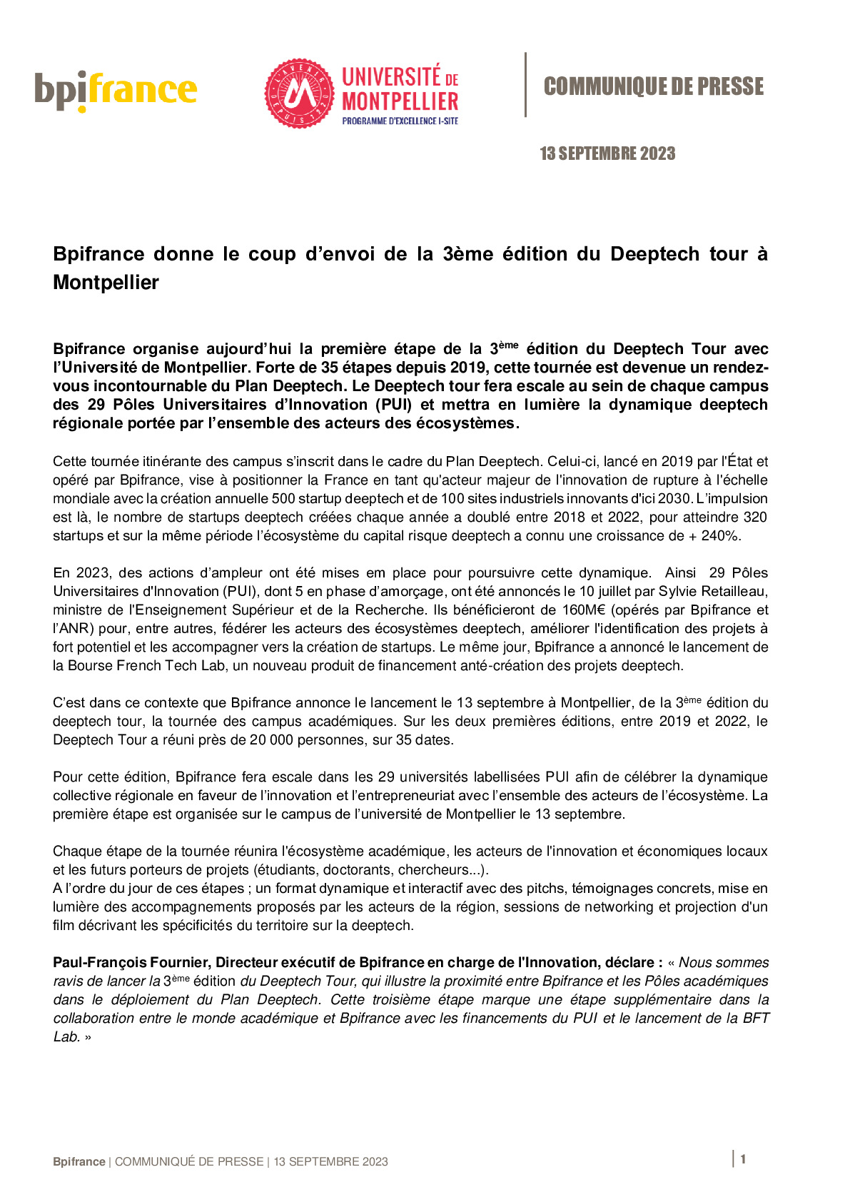 2023 09 13 CP – Bpifrance donne le coup d’envoi de la 3ème édition du Deeptech tour à Montpellier-pdf