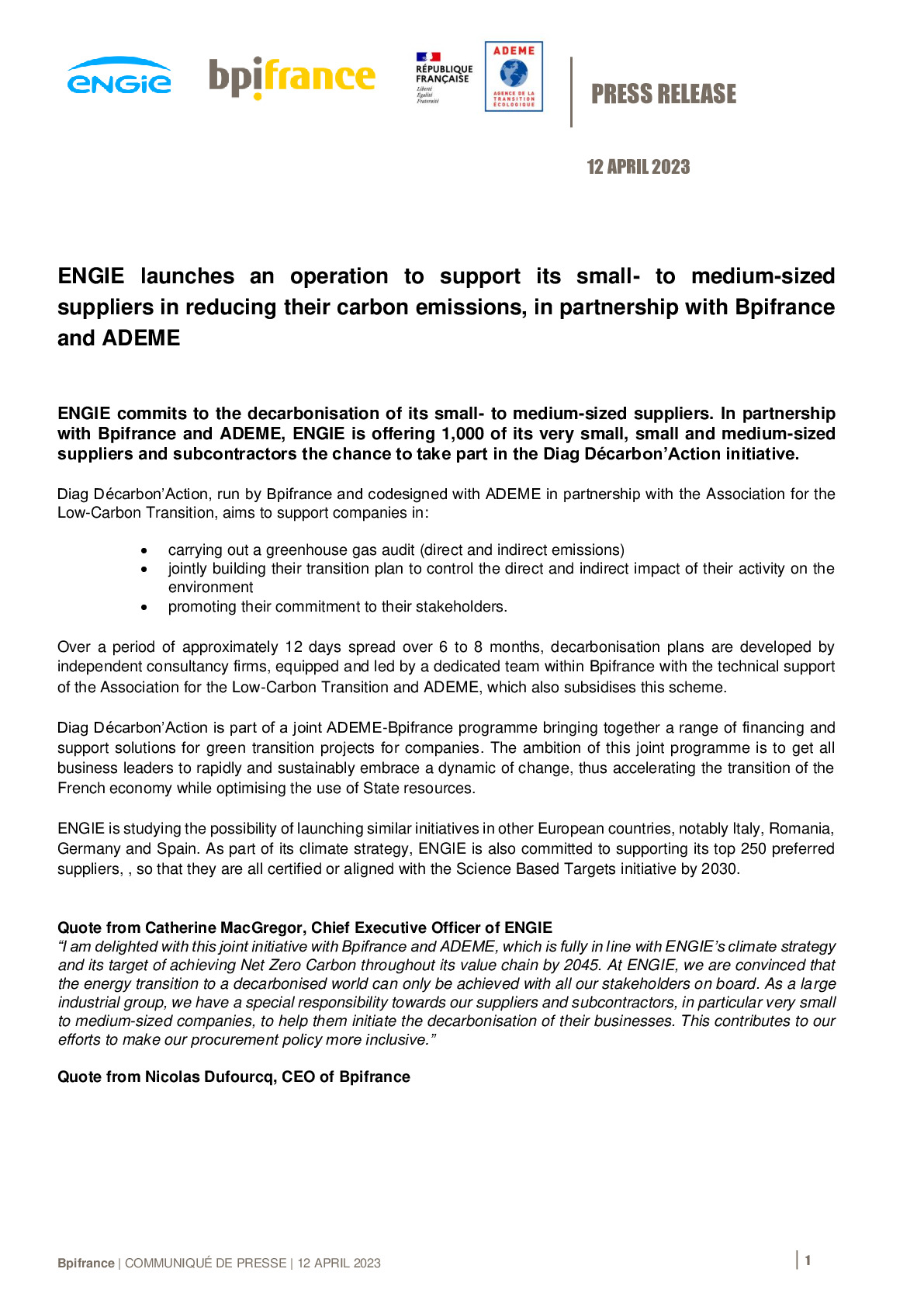 2023 04 12 PR – ENGIE launches an operation to support its small- to medium-sized suppliers in reducing their carbon emissions, in partnership with Bpifrance and ADEME-pdf