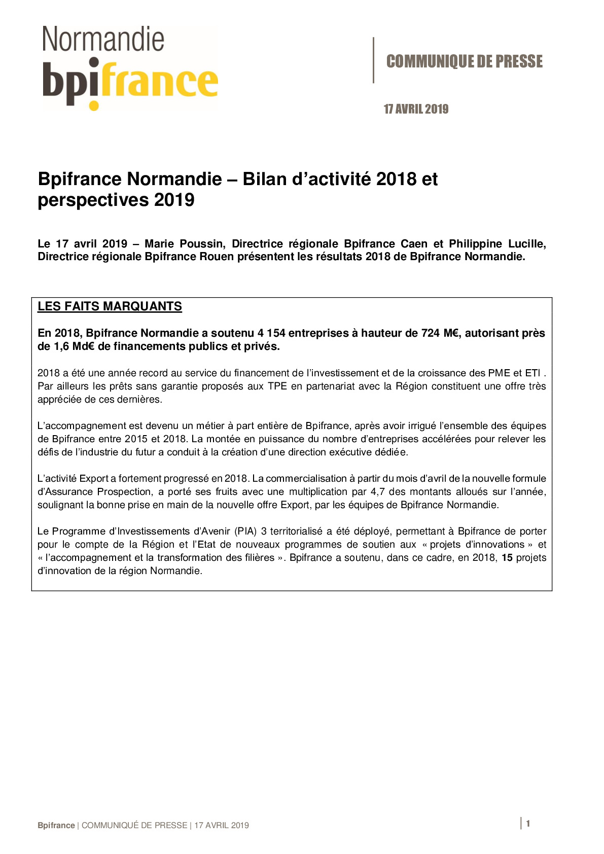 2019 04 17  – CP Bilan 2018 Bpifrance – Region Normandie-pdf