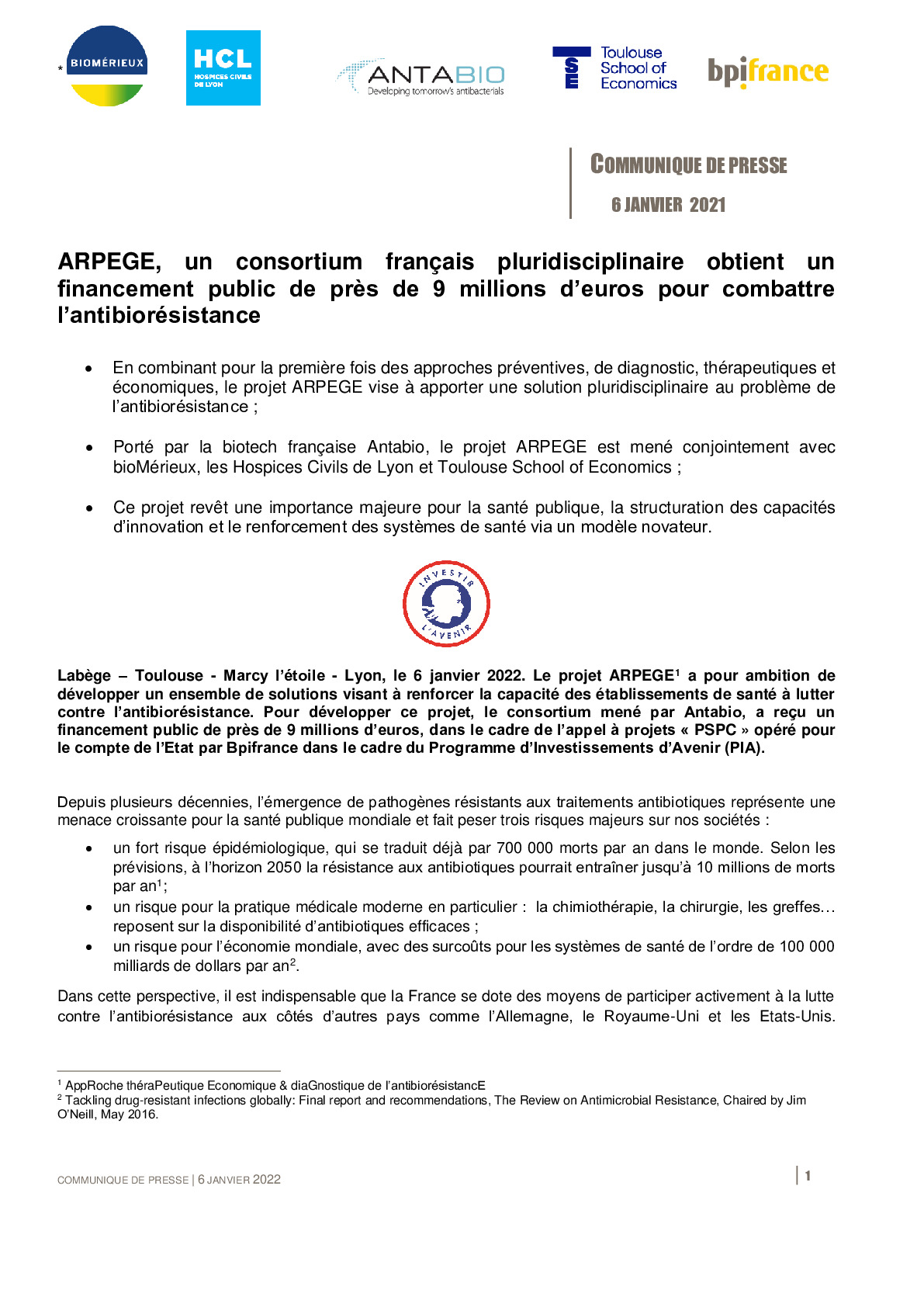 2022 01 06 – ARPEGE obtient un financement public de pres de 9M pour combattre lantibioresistance-pdf