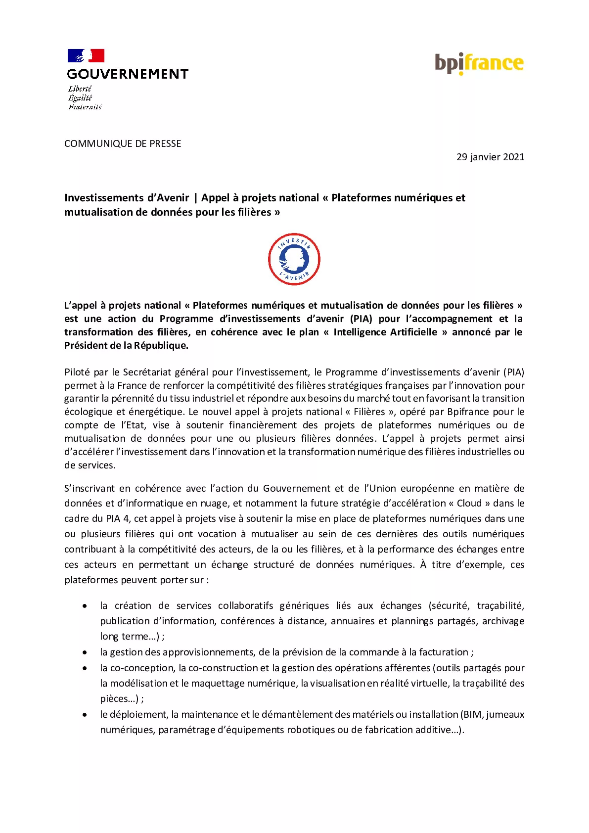 2021 01 29 – CP plateformes numeriques et mutualisation de donnees pour les filieres v3 sgpiVF-pdf