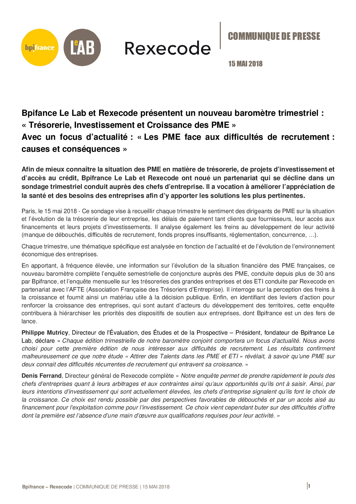 2018 05 15 – CP Barometre PME – Bpifrance – Rexecode-pdf