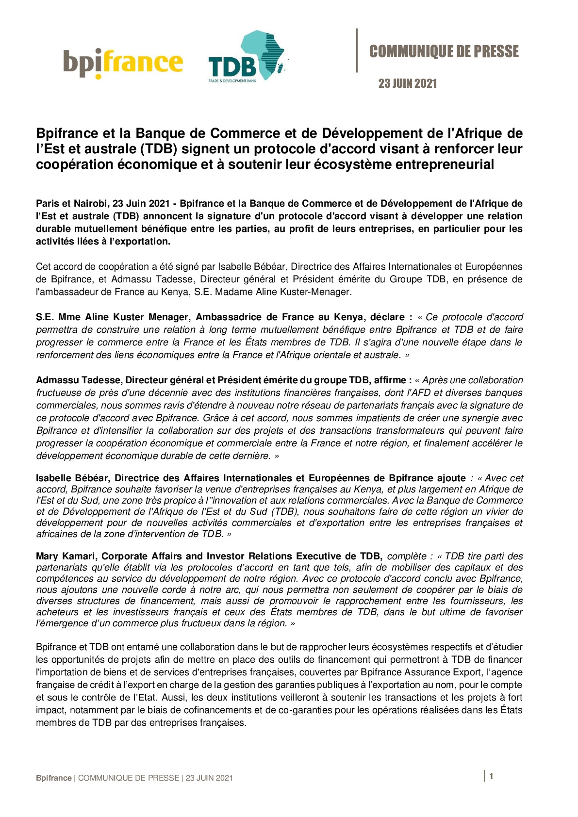 2021 06 23 – CP Bpifrance et la Banque de Commerce et de Developpement de lAfrique orientale et australe TDB signent un protocole daccord-pdf
