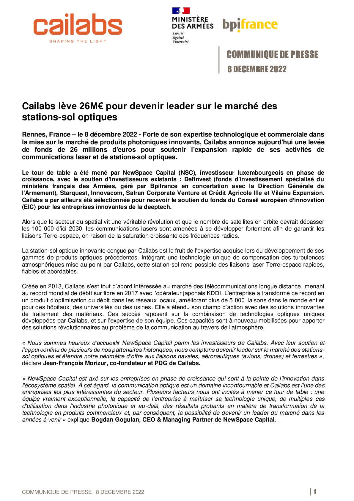 2022 12 08 – CP Cailabs lève 26M€ pour devenir leader sur le marché des stations-sol optiques.pdf