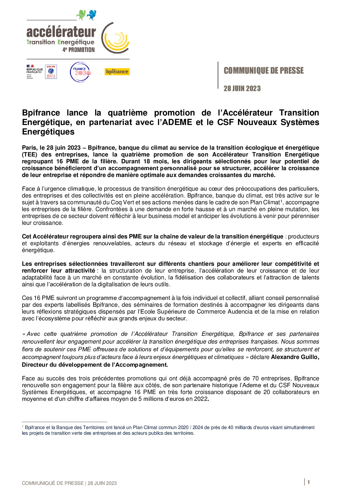 2023 06 28 – CP Bpifrance – Bpifrance lance la quatrième promotion de l’Accélérateur Transition Energétique en partenariat avec l’ADEME-pdf