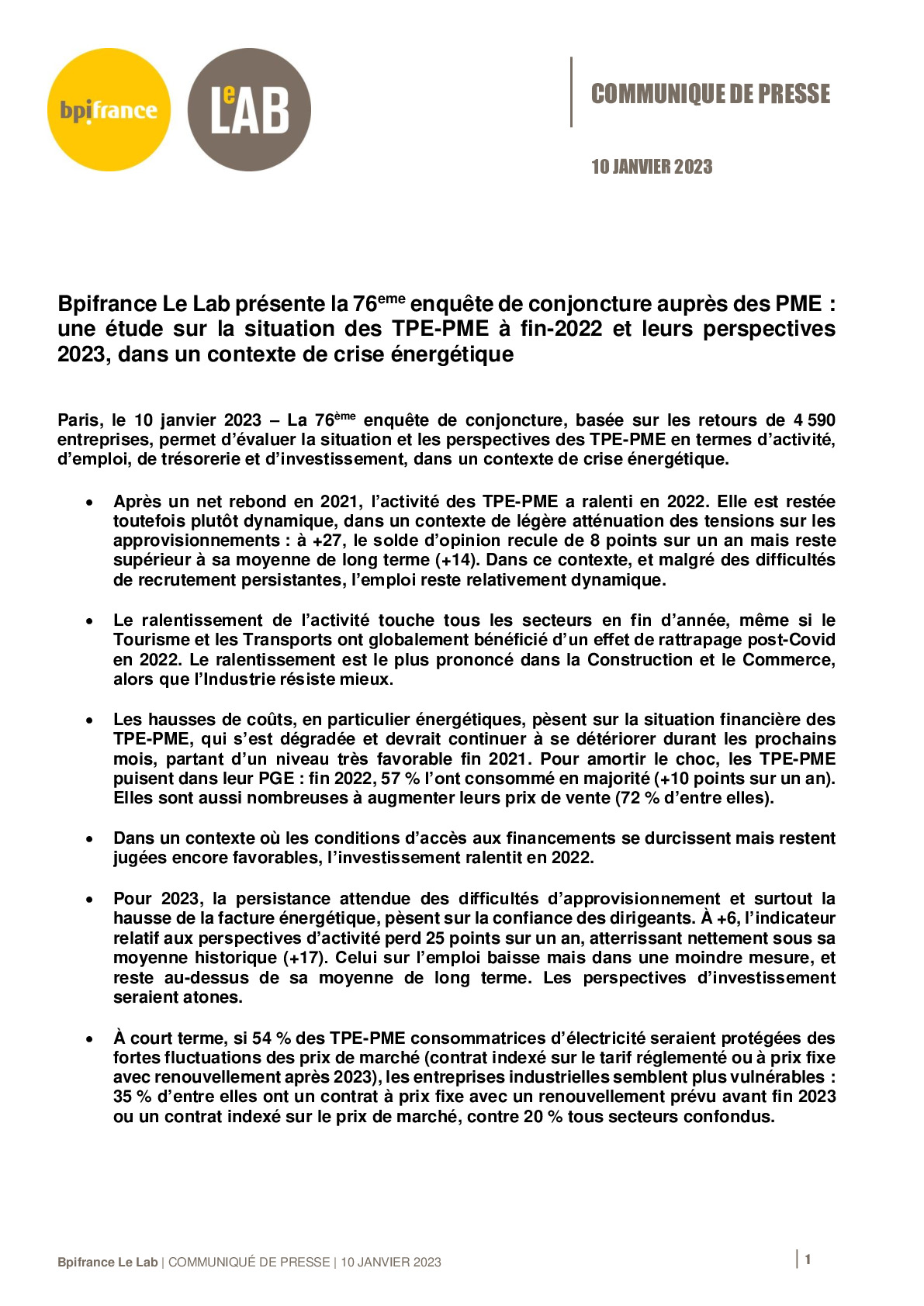 2023 01 10 – CP Bpifrance Le Lab – 76e Enquête de conjoncture PME.pdf