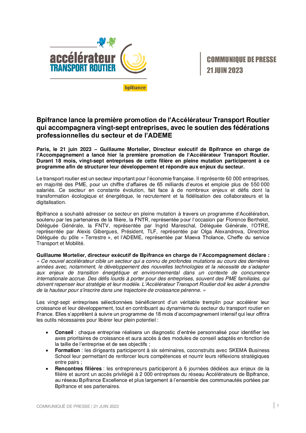 2023 06 21 Bpifrance lance la première promotion de l’Accélérateur Transport Routier qui accompagnera vingt-sept entreprises, avec le soutien des fédérations professionnelles-pdf