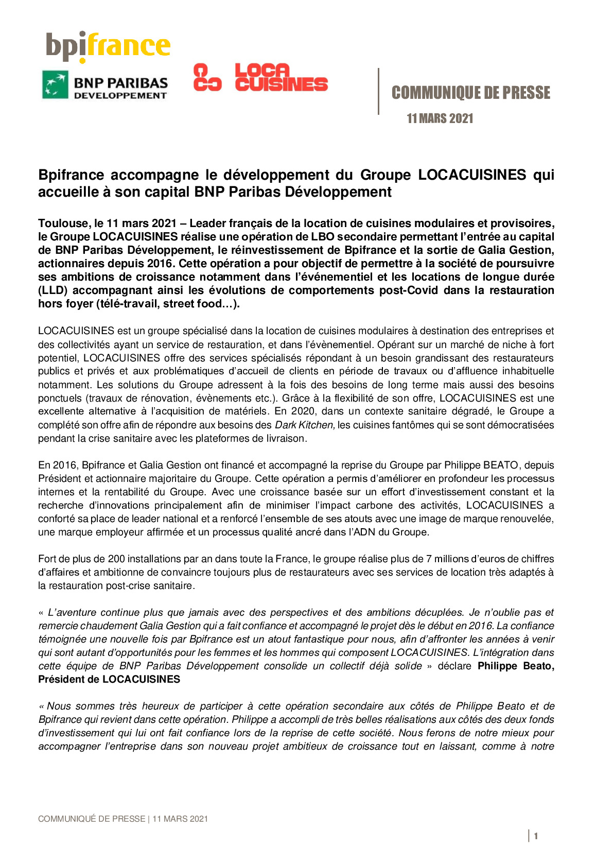 2021 03 11 – CP – Bpifrance accompagne le developpement du Groupe LOCACUISINES qui accueille a son capital BNP Paribas Developpement-pdf