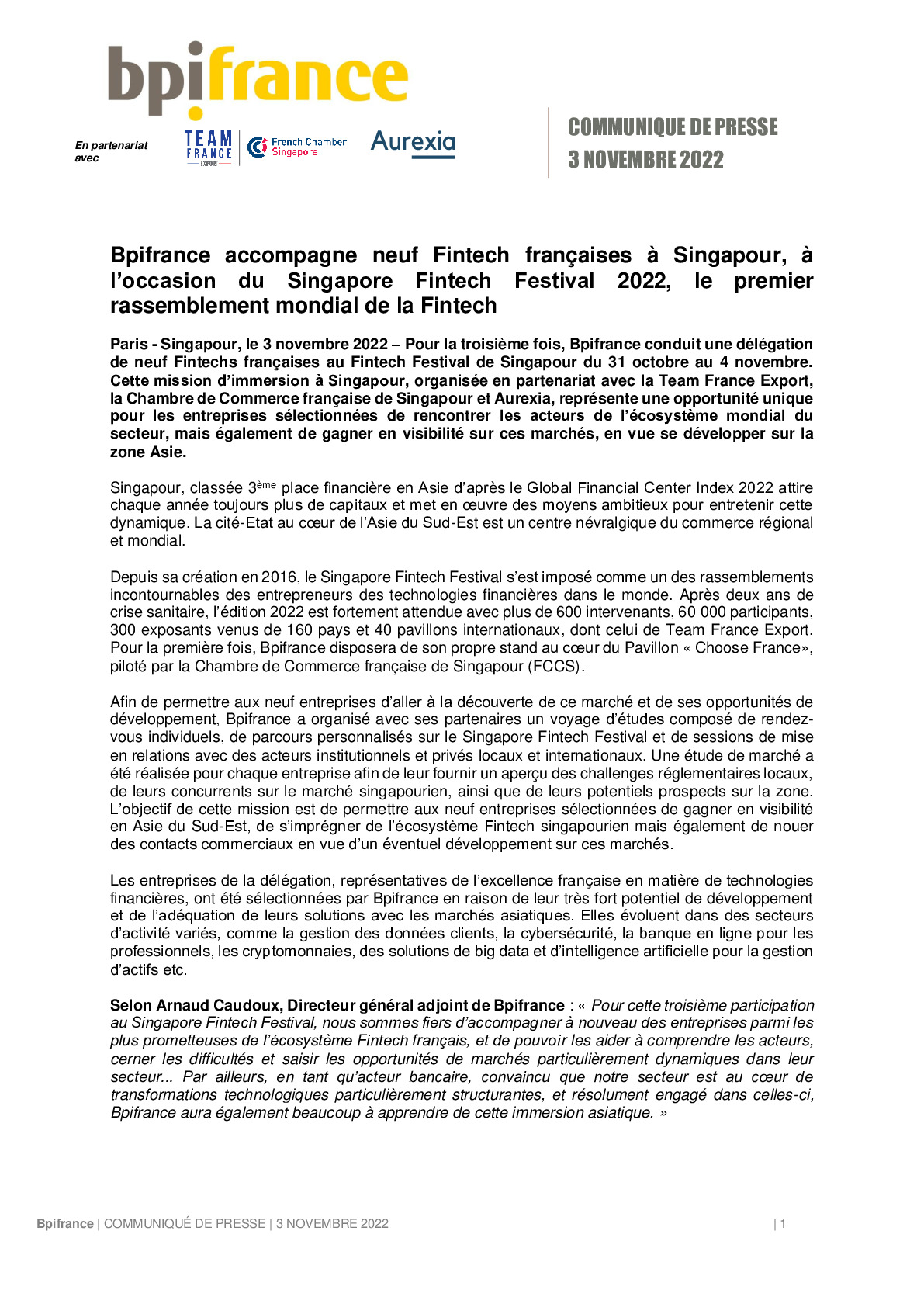 2022 11 03 – CP Bpifrance accompagne 9 Fintech francaises a Singapour a loccasion du Singapore Fintech Festival 2022-pdf