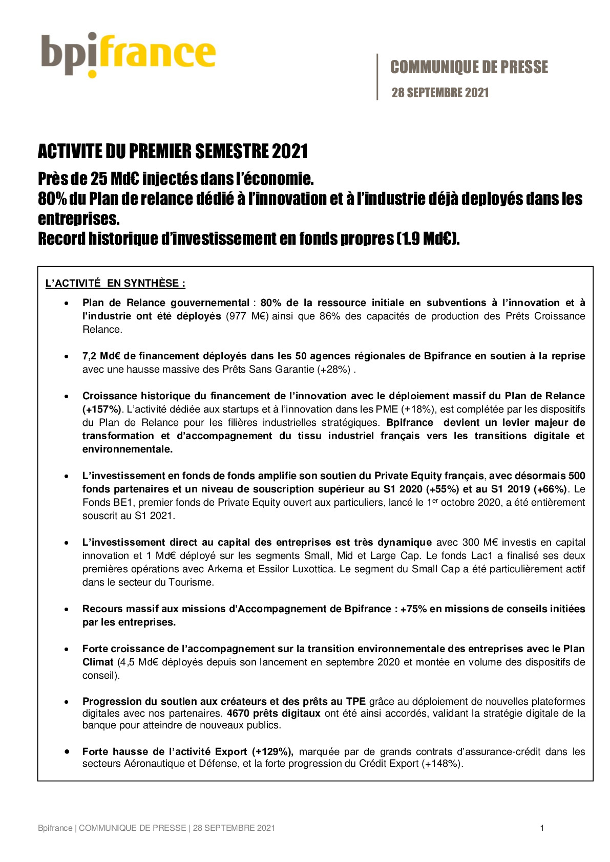 2021 09 28 – CP Bpifrance Bilan Activite S1 2021-pdf