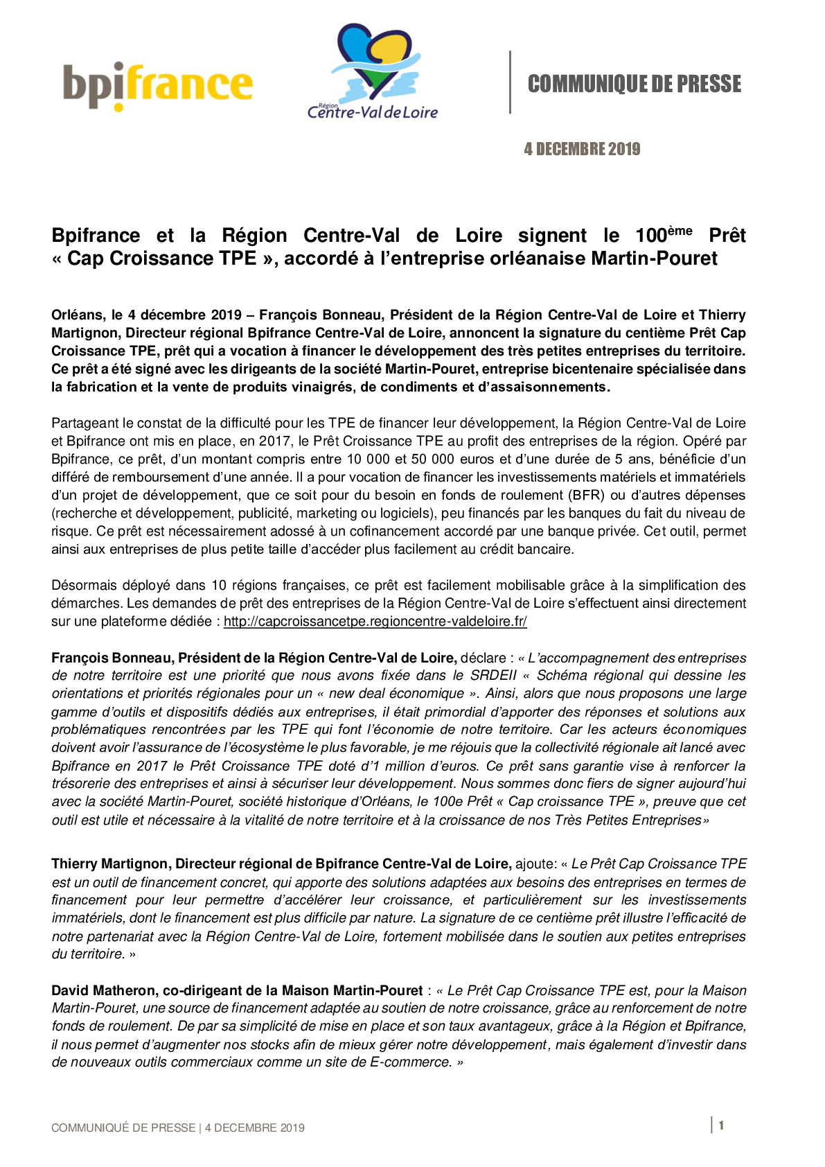 2019 12 04  – CP 100e Pret croissance TPE Bpifrance – Region Centre Val de Loire-pdf