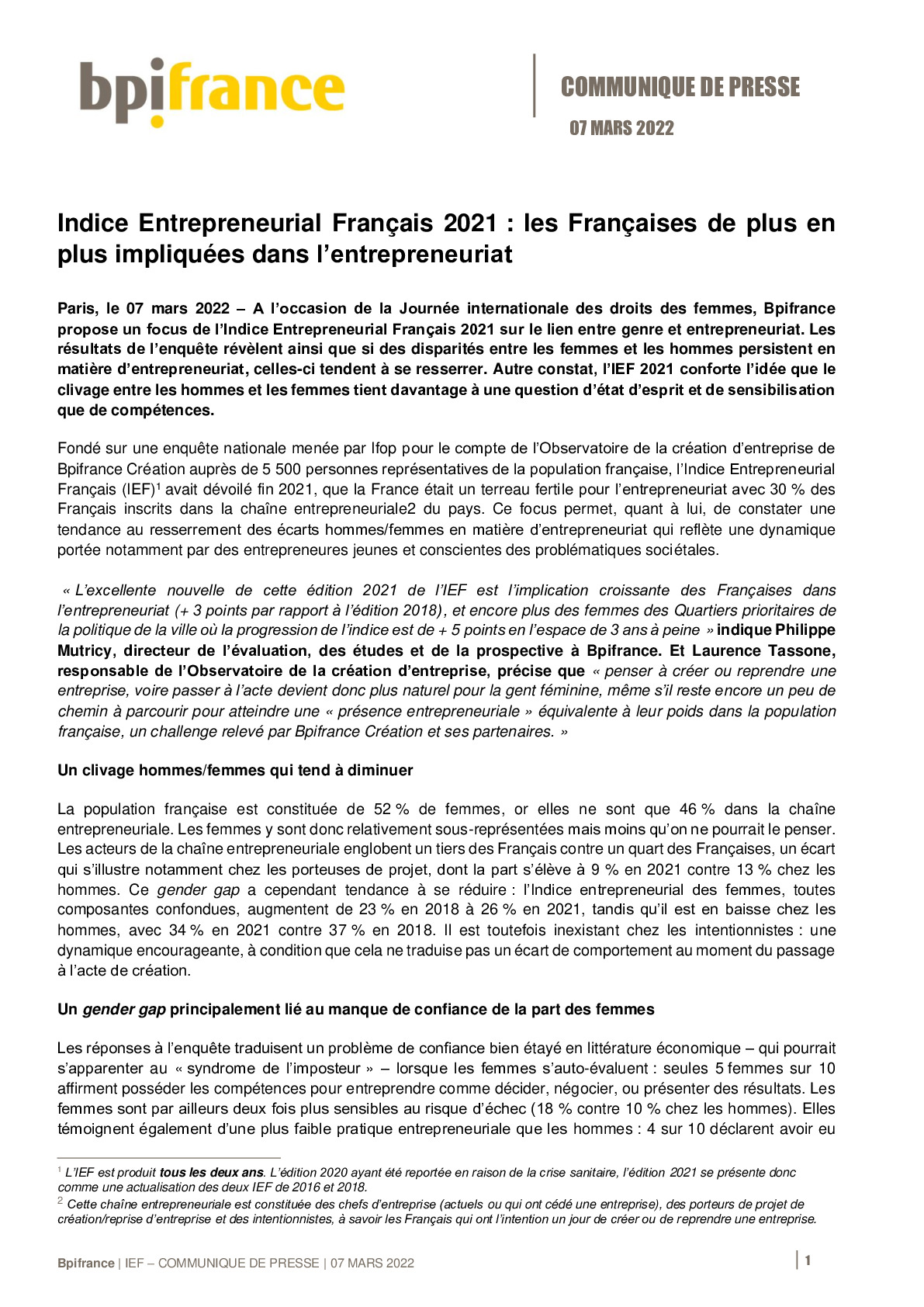 2022 03 07 – CP Indice Entrepreneurial Francais 2021 – les Francaises de plus en plus impliquees dans lentrepreneuriat-pdf