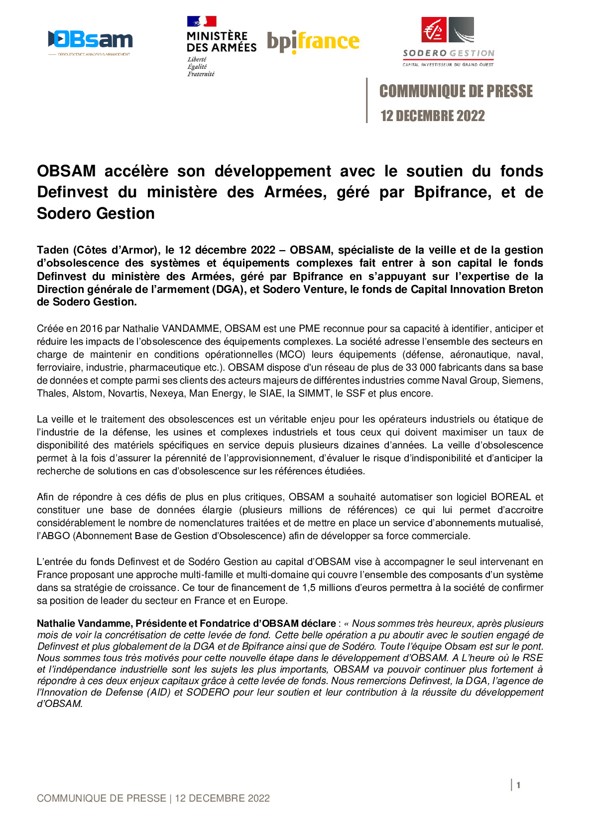 2022 12 12 – CP OBSAM accélère son développement avec le soutien du fonds Definvest du ministère des Armées géré par Bpifrance et de Sodero Gestion.pdf