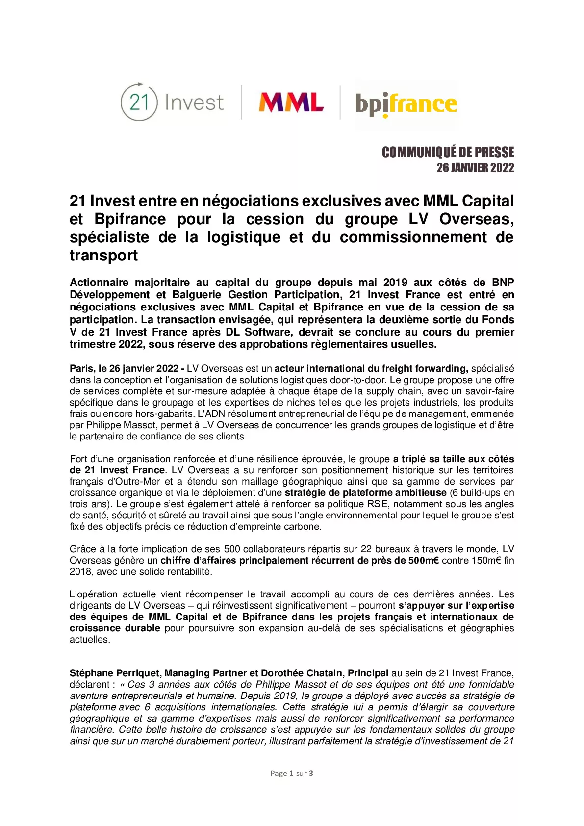 22 01 26 – CP 21 Invest entre en negociations exclusives avec MML Capital et Bpifrance pour la cesion de LV Overseas-pdf