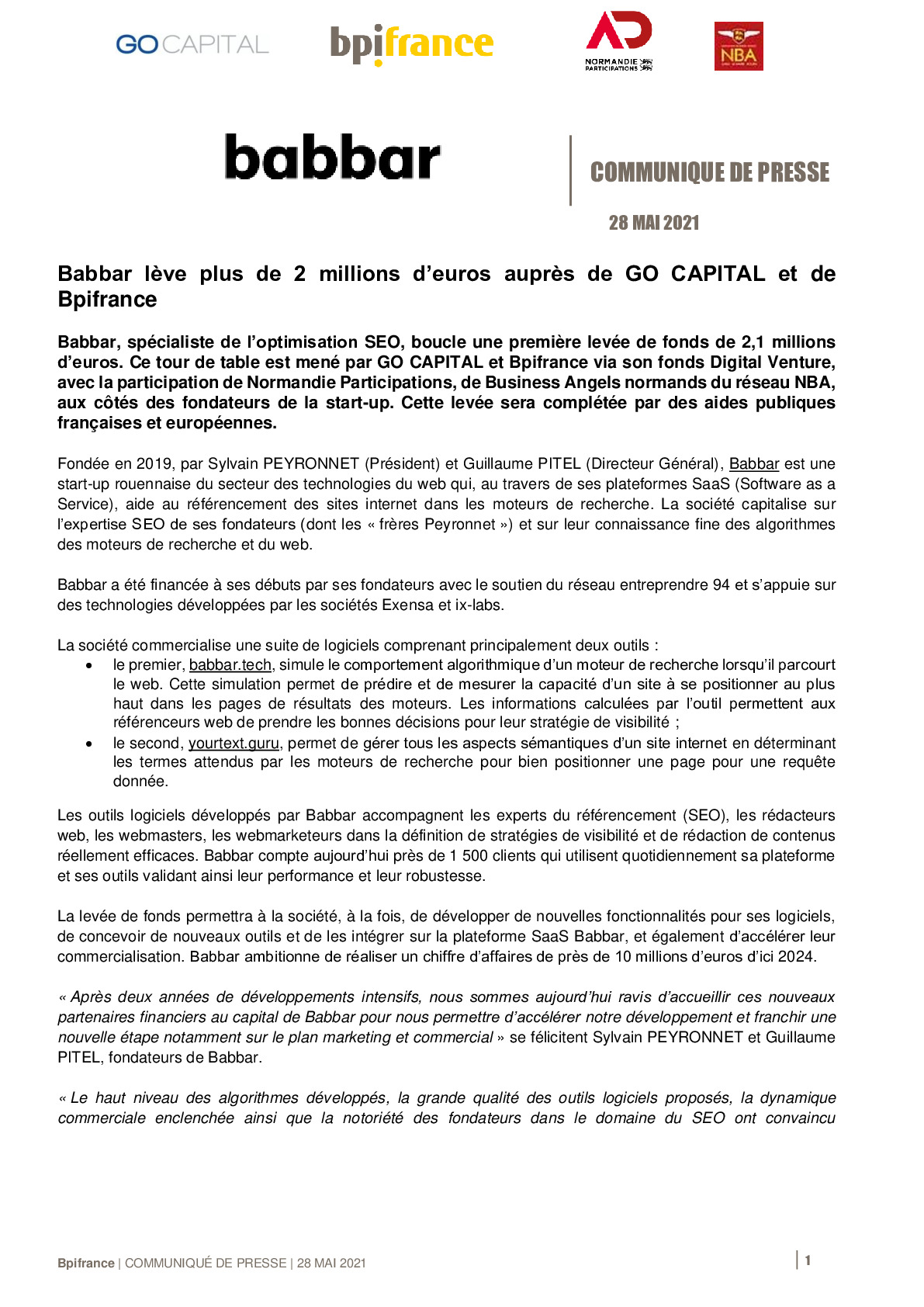 2021 05 28 – CP Babbar leve plus de 2 millions deuros aupres de GO CAPITAL et de Bpifrance-pdf