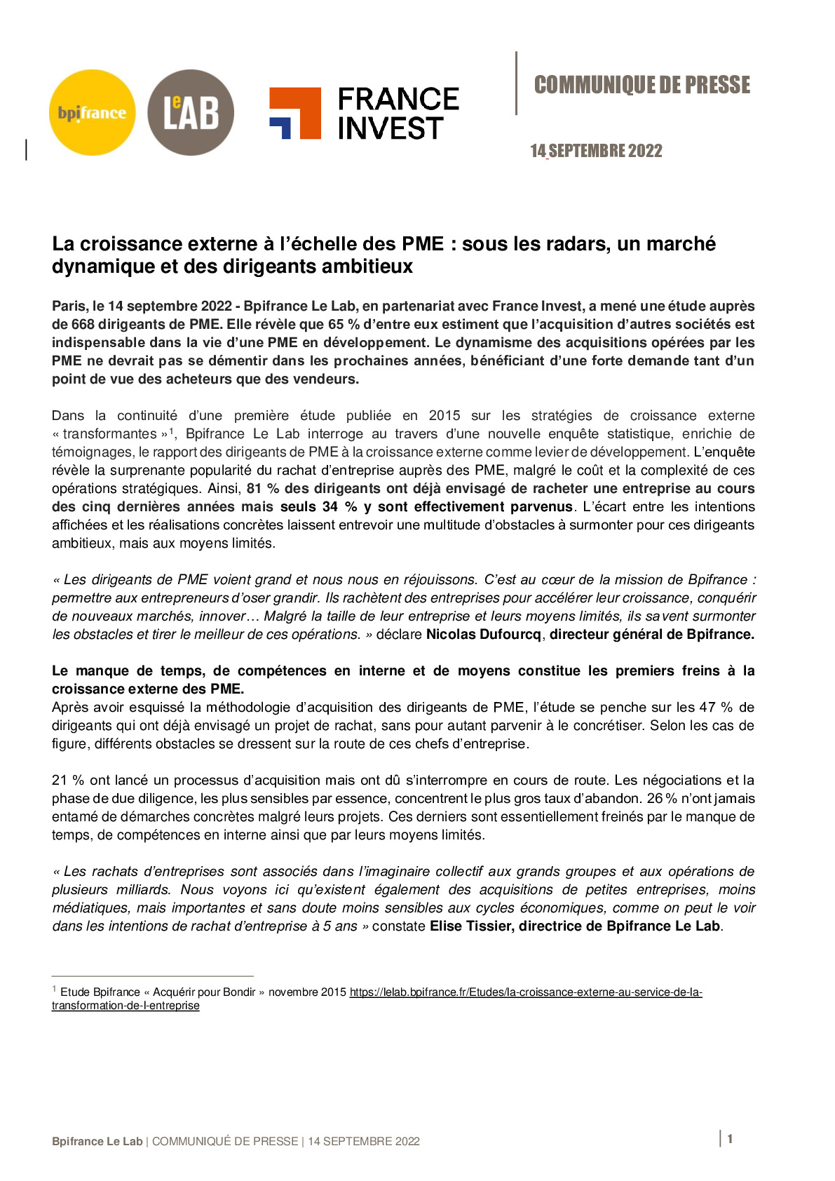2022 09 14 – CP Bpifrance Le Lab – Fusions Acquisitions a lechelle des PME-pdf