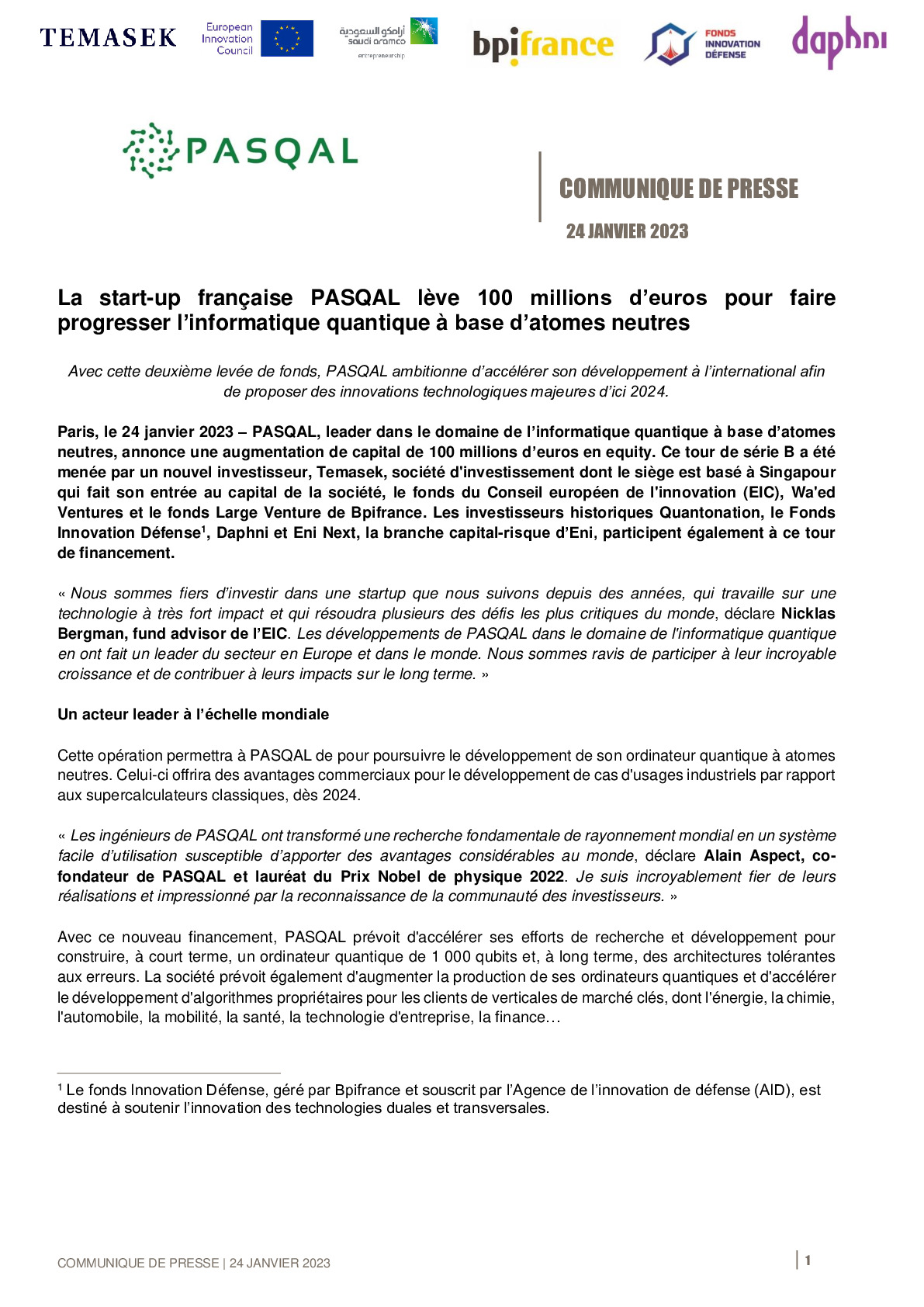 2023 01 24 – CP Bpifrance – La start-up française PASQAL lève 100 millions d’euros-pdf