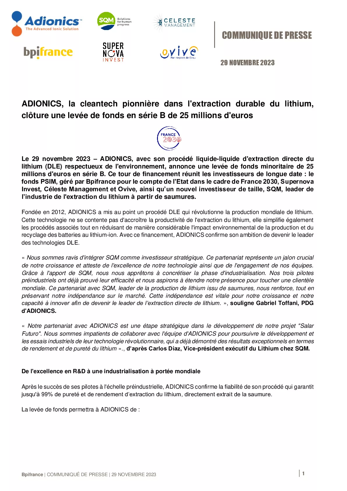 2023 11 29 CP ADIONICS, la cleantech pionnière dans l’extraction durable du lithium, clôture une levée de fonds-pdf