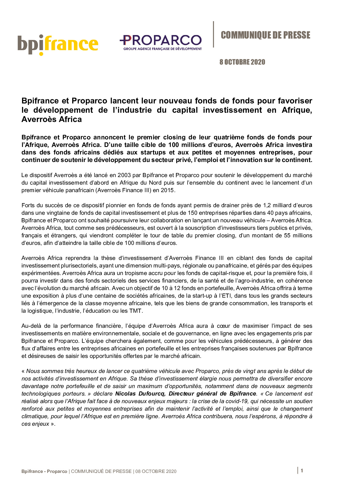 2020 10 08 – CP Bpifrance – Proparco – Lancement Averroes Africa-pdf