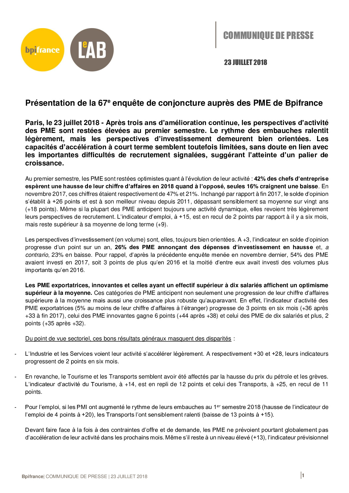 2018 23 07- CP Bpifrance – 67e Enquete de conjoncture PME-pdf