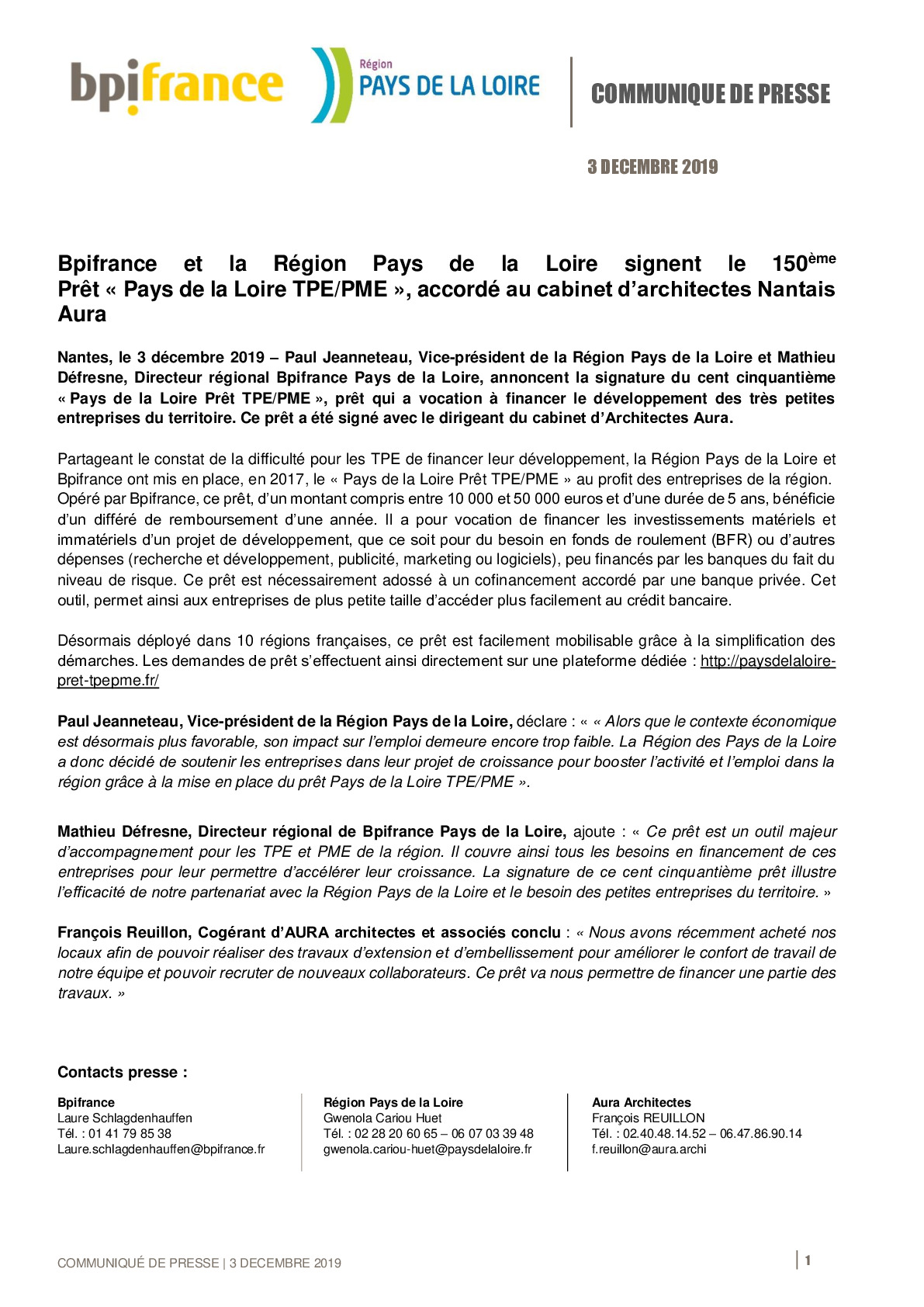2019 12 03  – CP 150eme Pret croissance TPE Bpifrance – Pays de la Loire-pdf