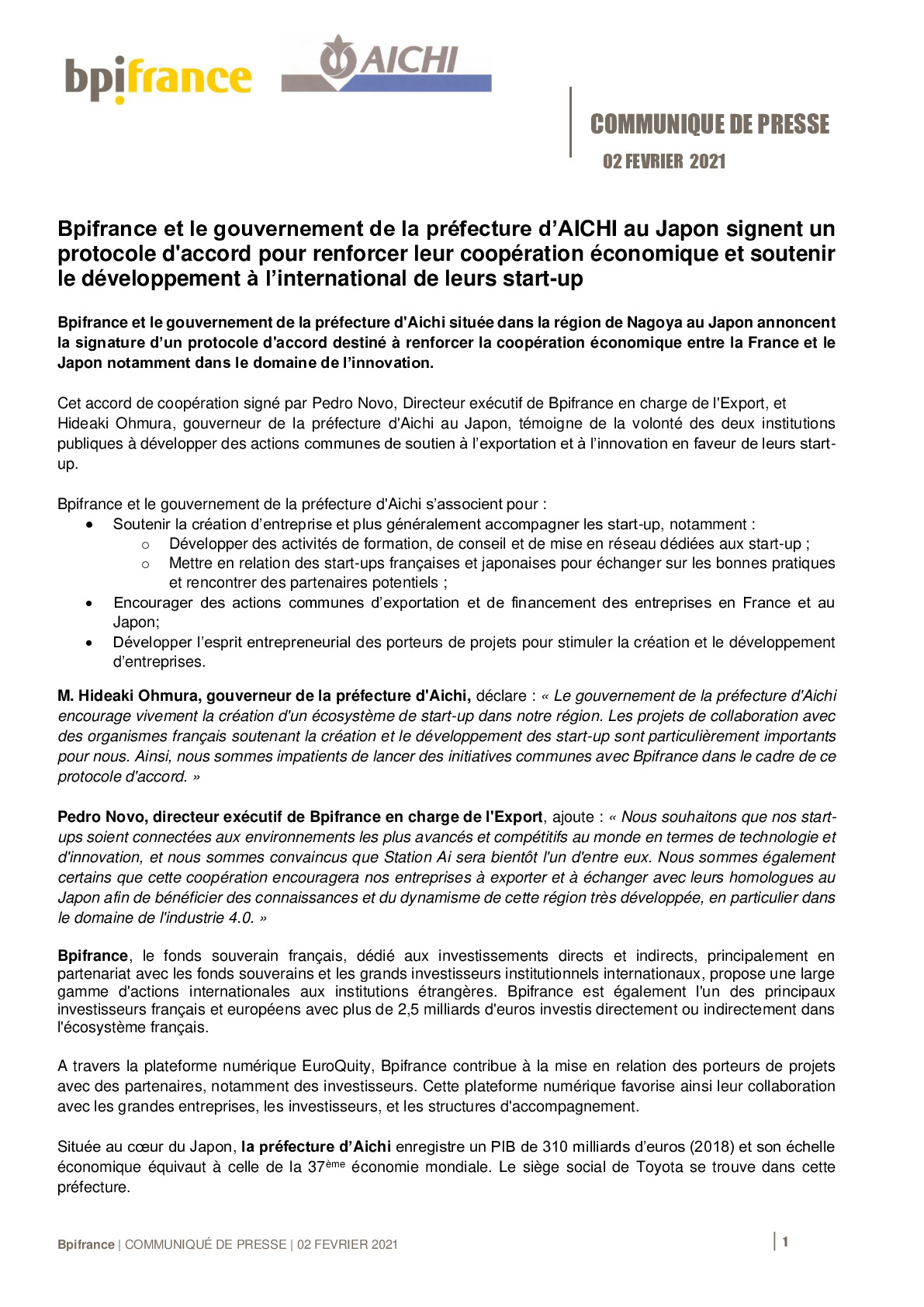 2021 02 02  – CP – Bpifrance et le gouvernement de la prefecture dAichi au Japon signent un protocole daccord-pdf