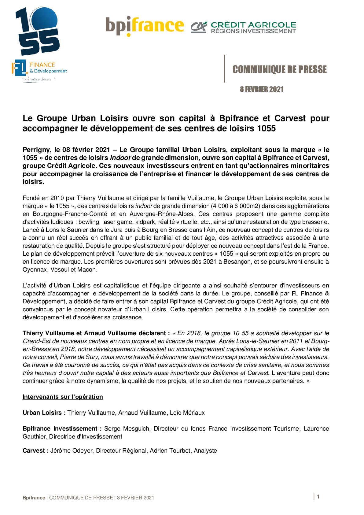 2021 02 08 – CP Le Groupe Urban Loisirs ouvre son capital a Bpifrance et Carvest pour accompagner le developpement de ses centres de loisirs 1055-pdf