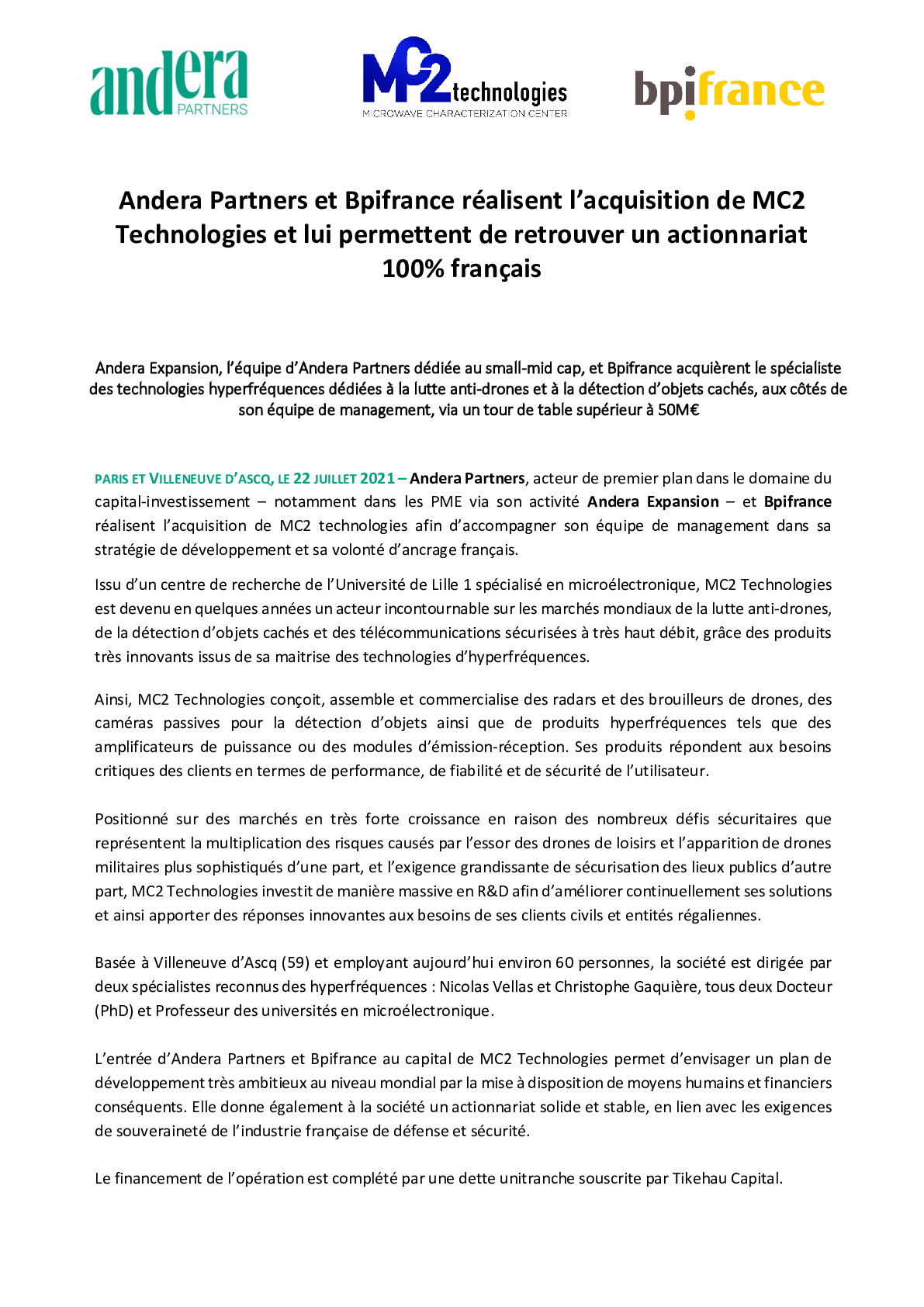 20210722 – CP Andera Partners et Bpifrance realisent lacquisition de MC2 Technologies-pdf