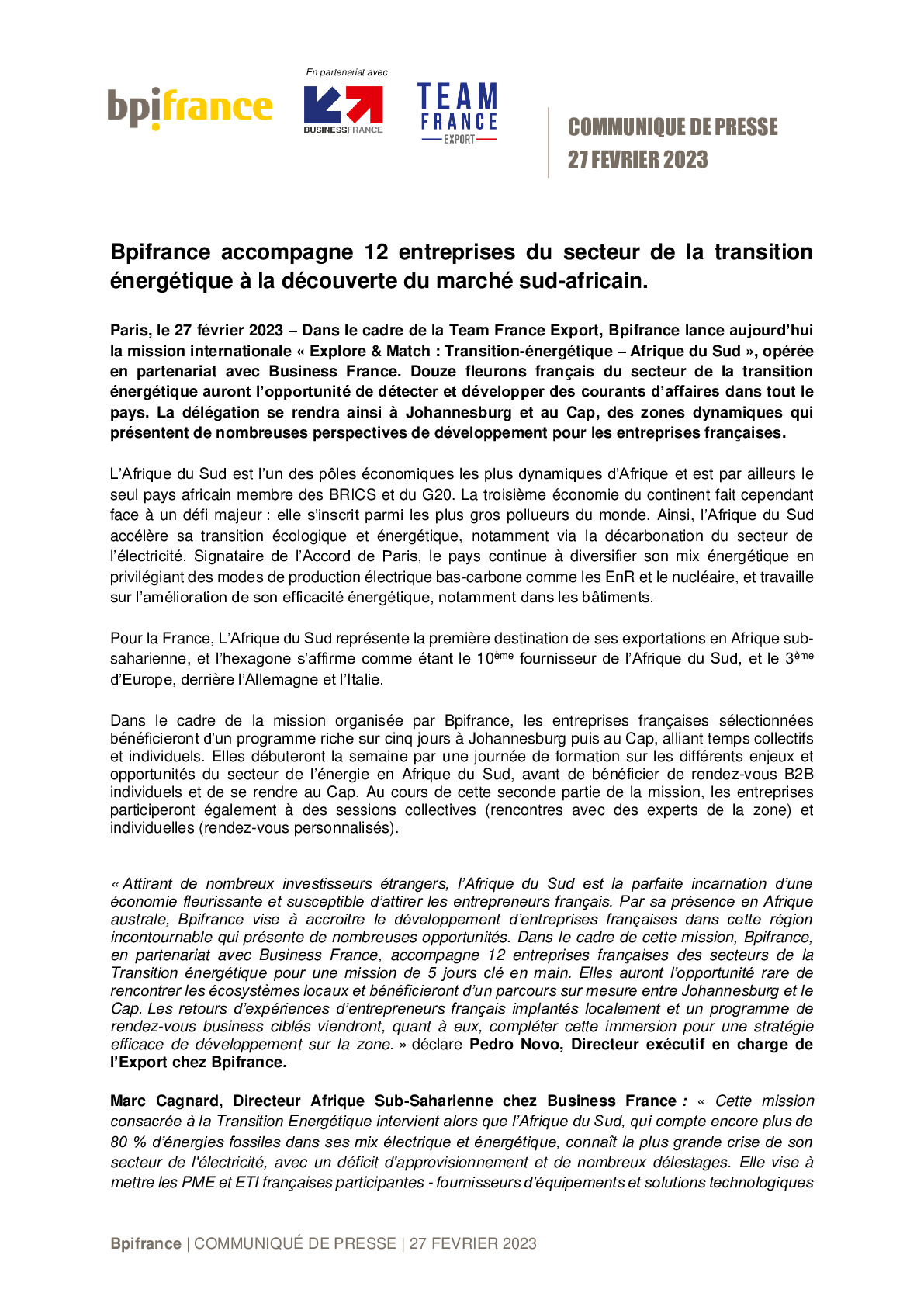 2023 02 27 – Bpifrance accompagne 12 entreprises du secteur de la transition énergétique à la découverte du marché sud-africain.-pdf