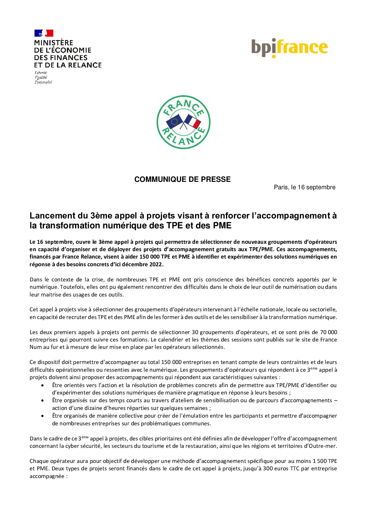 2021 09 16 – Lancement du 3eme appel a projets visant a renforcer laccompagnement a la transformation numerique des TPE et des PME-pdf