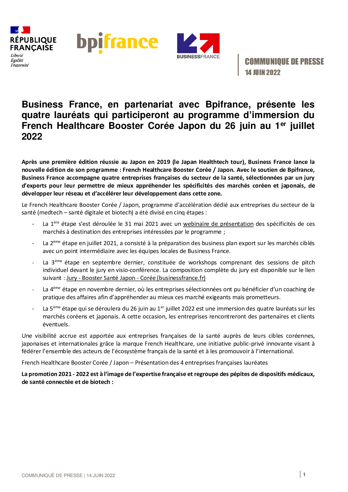 2022 06 14 – Communique de presse French Healthcare Booster Coree Japon-pdf