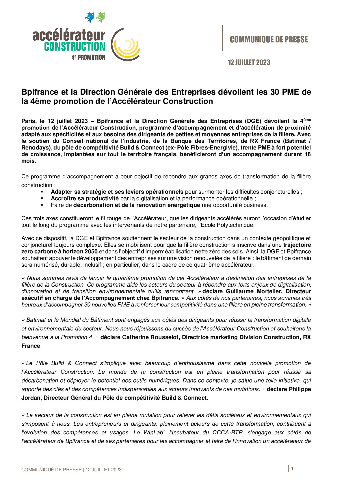 2023 07 12 – CP – Bpifrance et la DGE dévoilent les 30 PME de la 4ème promotion de l’Accélérateur Construction-pdf