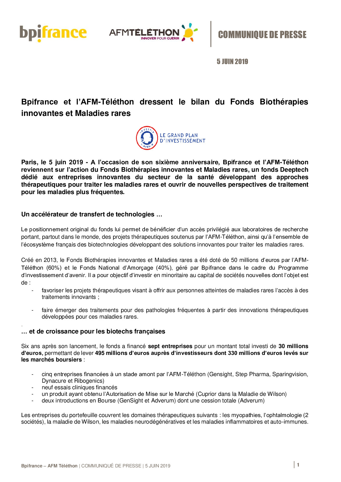 2019 06 05 – CP bilan Fonds Bioteherapies innovantes et Maladies rares-pdf