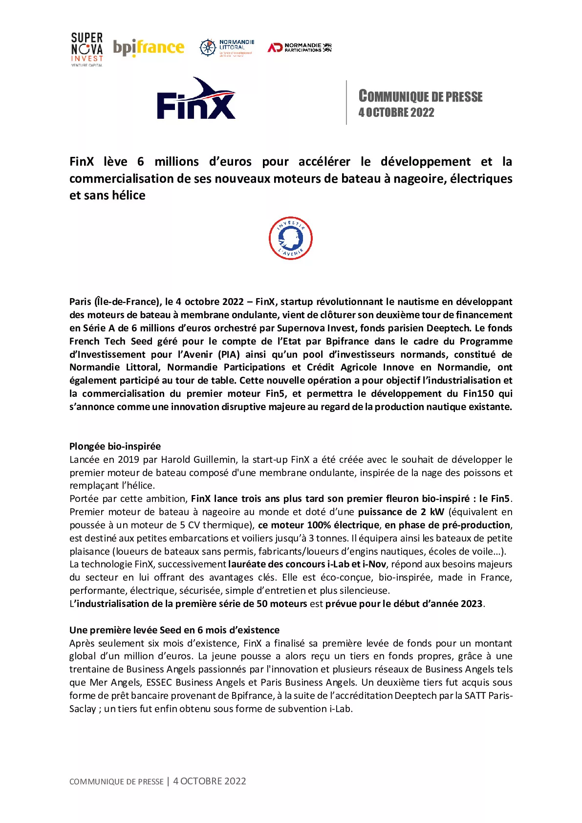 2022 10 04 – CP – FinX annonce la cloture de sa Serie A-pdf