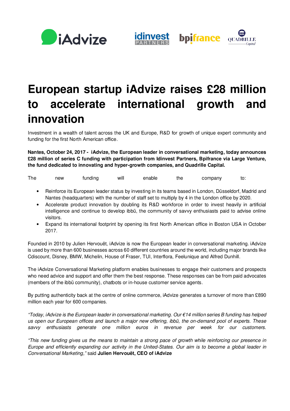 2017 10 24 – UK Press Release – European startup iAdvize raises 28 millions-pdf