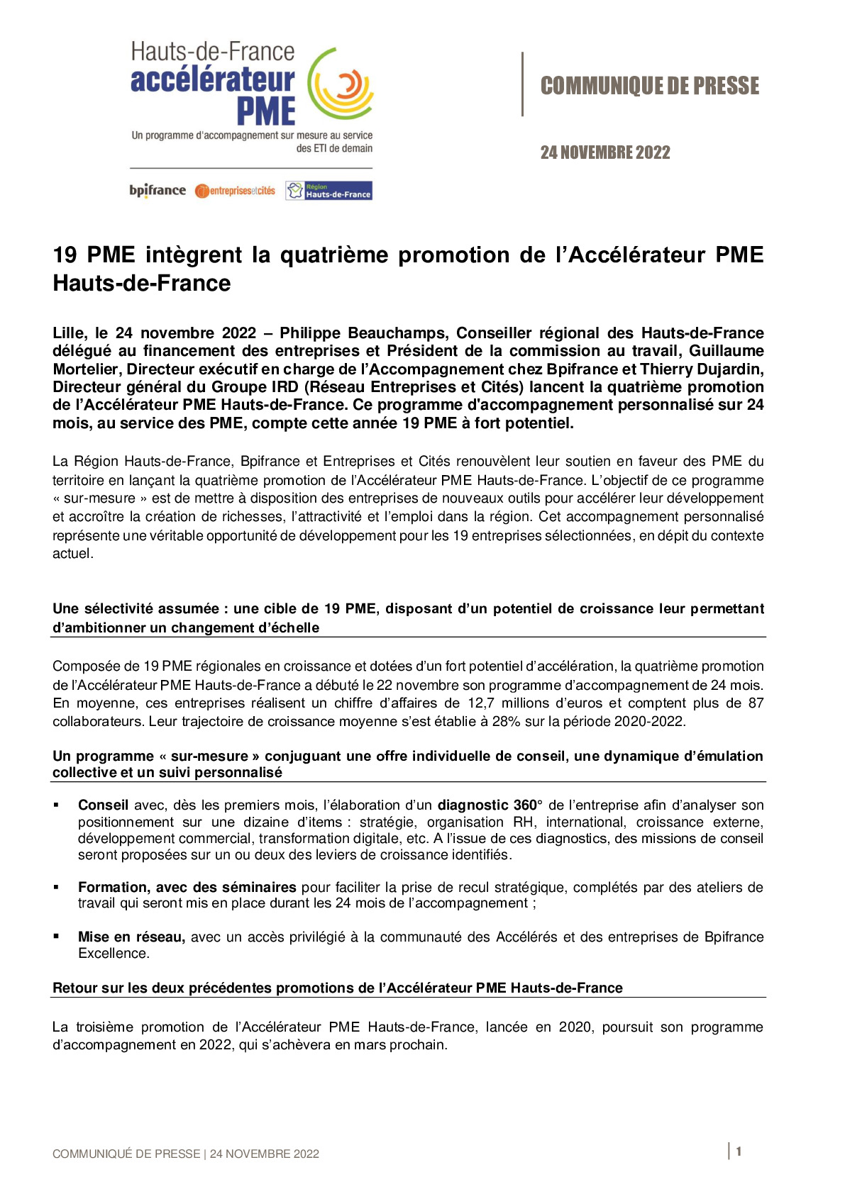 2022 11 22 – CP 19 PME integrent la quatrieme promotion de lAccelerateur PME Hauts-de-France-pdf