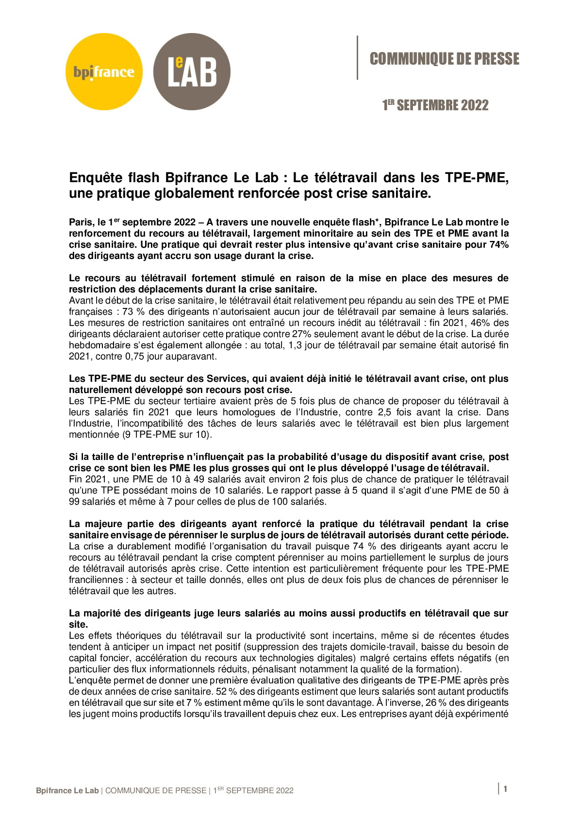 2022 09 01 – CP Bpifrance Le Lab – Etude Teletravail-pdf