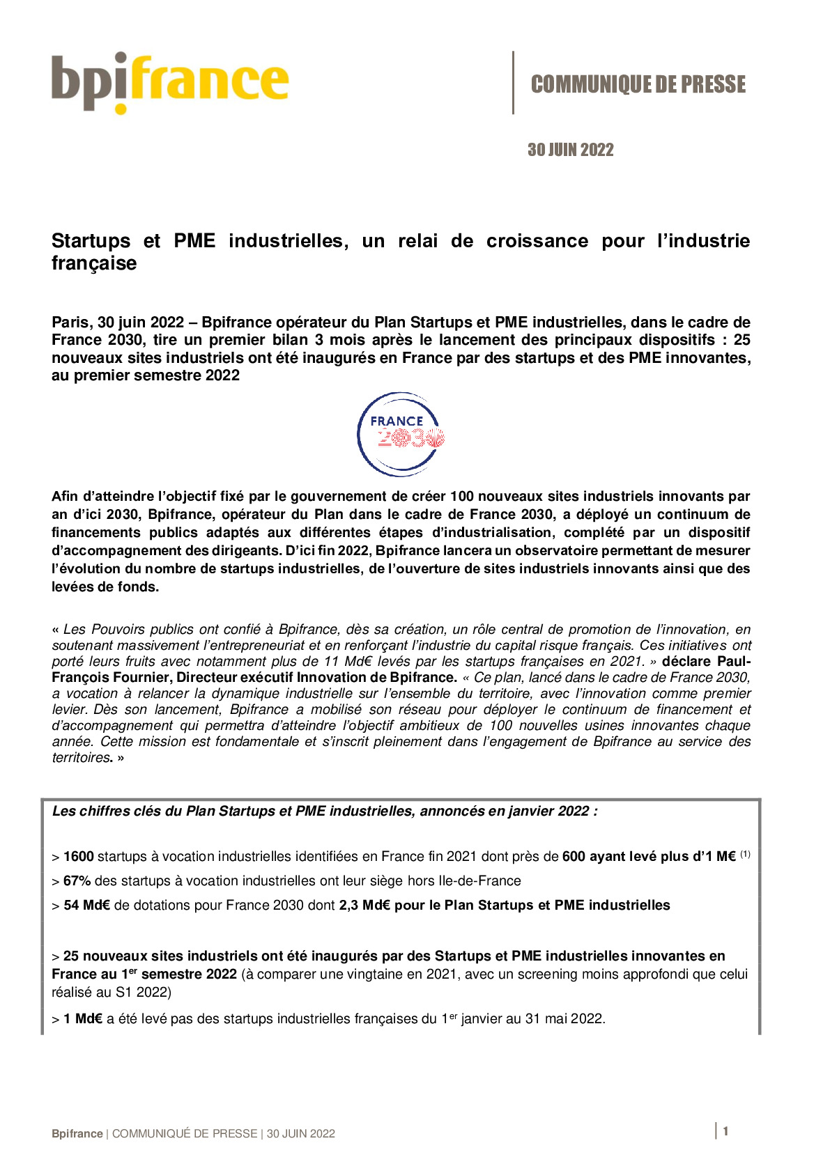 2022 06 30 – Cp Bpifrance – Plan Start-up et PME industrielles un levier de croissance pour lindustrie francaise-pdf