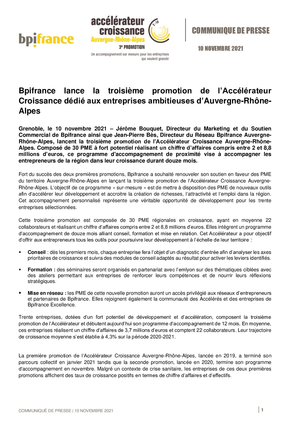 2021 11 10 – CP Lancement de la troisieme promotion de lAccelerateur Croissance Auvergne-Rhone-Alpes-pdf