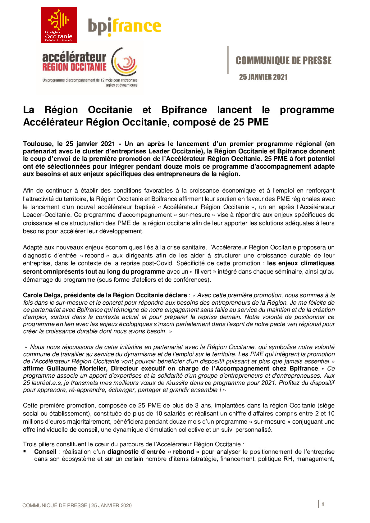2021 01 25 – CP – La Region Occitanie et Bpifrance lancent le programme Accelerateur Region Occitanie compose de 25 PME-pdf