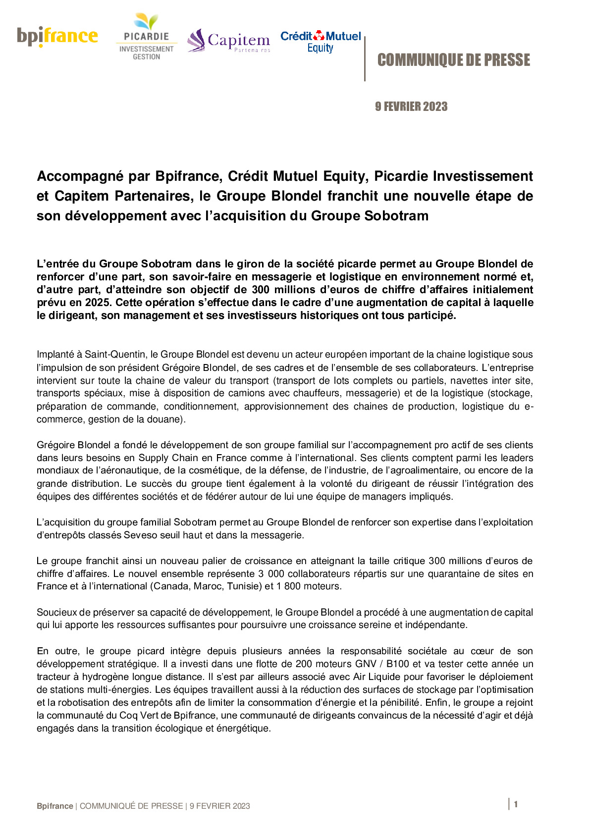2023 02 09 CP – Le Groupe BLONDEL franchit une nouvelle étape de son développement en faisant l’acquisition du Groupe SOBOTRAM-pdf