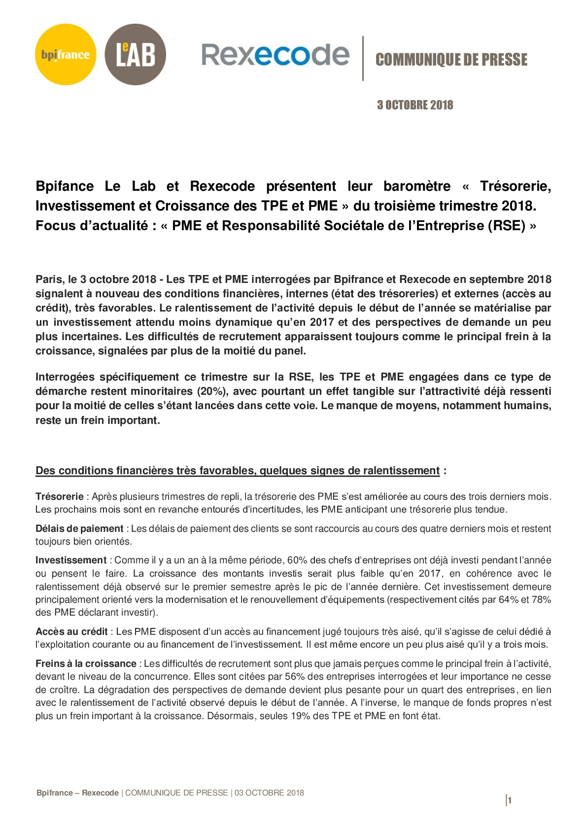 20181003 – CP BPifrance – Rexecode – 2eme edition du BarometrePME-pdf